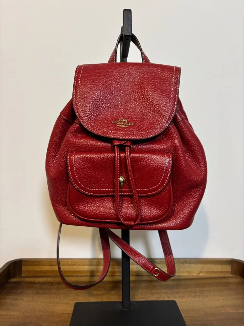 Coach Pennie 22 Red Pebbled Leather Mini Backpack